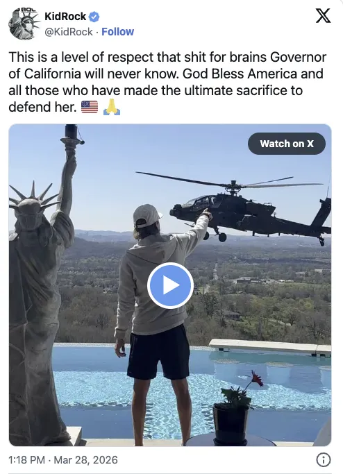 Army Grounds Aircrew After Helicopter Flyover at Kid Rock's Home